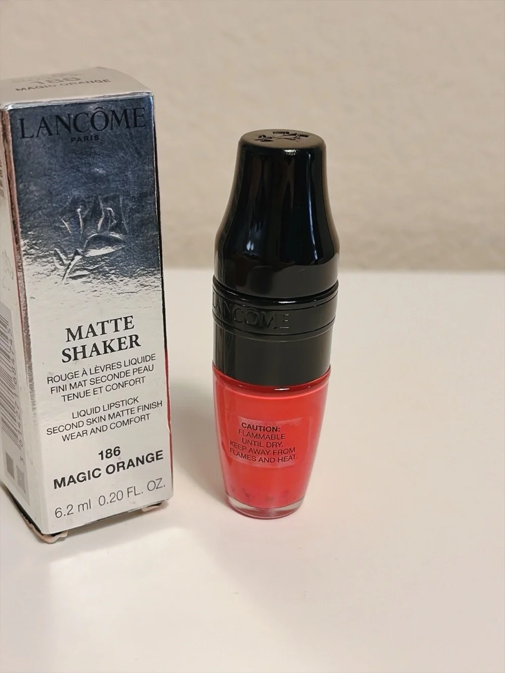 Lancome Matte Shaker Liquid Lipstick 186 Magic Orange 0.20 oz 6.2mL With Box